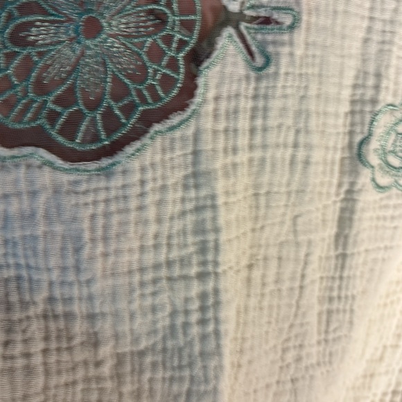 Embroidered V-Neck Women Top - Cream and Green - Picture 2 of 7